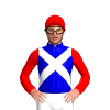 MEDIUM BLUE,WHITE CROSSED SASHES,RED SLEEVES,CAP 