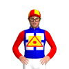 MEDIUM BLUE, WHITE SQUARES, YELLOW SQUARE, RED ALL SEEING EYE, RED SLEEVES,YELLOW QUARTERS CAP