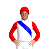 WHITE, MEDIUM BLUE RIGHT SASH,RED SLEEVES,CAP