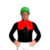 RED, BLACK HALVES, BLACK DIAMOND BAND, BLACK SLEEVES, Green cap