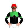 GREEN, BLACK HALVED, BLACK DIAMOND BAND, BLACK SLEEVES, GREEN ARMBAND, COLLAR, Red cap
