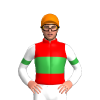 RED, GREEN BAND, WHITE SLEEVES, GREEN ARMBANDS, Orange cap