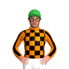 ORANGE, BLACK CHECKS, ORANGE SLEEVES, BLACK STRIPE, Green cap