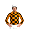 ORANGE, BLACK CHECKS, ORANGE SLEEVES, BLACK STRIPE, White cap