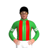 GREEN, RED STRIPES, GREEN SLEEVES, WHITE DOUBLE ARMBAND, Black cap