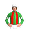 GREEN, RED STRIPES, GREEN SLEEVES, WHITE DOUBLE ARMBAND, White cap