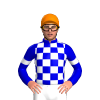 WHITE, MEDIUM BLUE CHECK, MEDIUM BLUE SLEEVES,WHITE ARMBAND, MEDIUM BLUE COLLAR, Orange cap