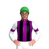 PURPLE, BLACK STRIPED, WHITE SLEEVES ,PURPLE ARMBAND, Green cap
