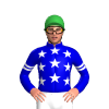 MEDIUM BLUE, WHITE STARS, MEDIUM BLUE SLEEVES, WHITE DOUBLE ARMBANDS, Green cap
