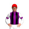 PURPLE, BLACK STRIPED, WHITE SLEEVES ,PURPLE ARMBAND, Red cap