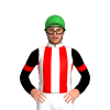 WHITE,RED STRIPES,BLACK SLEEVES,RED ARM BAND, Green cap