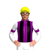 PURPLE, BLACK STRIPED, WHITE SLEEVES ,PURPLE ARMBAND, Yellow cap