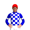 WHITE, MEDIUM BLUE CHECK, MEDIUM BLUE SLEEVES,WHITE ARMBAND, MEDIUM BLUE COLLAR, Red cap