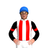 WHITE,RED STRIPES,BLACK SLEEVES,RED ARM BAND, Blue cap