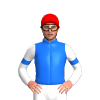 BLUE, WHITE SIX SPOTS, WHITE SLEEVES, BLUE ARMBANDS, Red cap