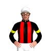 BLACK, RED STRIPES ,BLACK SLEEVES,YELLOW ARM BAND, White cap