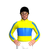 YELLOW, BLUE BAND,STRIPE SLEEVES, Black cap