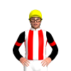 WHITE,RED STRIPES,BLACK SLEEVES,RED ARM BAND, Yellow cap