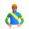 BLUE, YELLOW RIGHT SASH, GREEN SLEEVES ,YELLOW ARM BAND, Orange cap