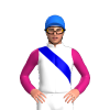 WHITE, MEDIUM BLUE RIGHT SASH, MAGENTA SLEEVES, Blue cap