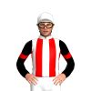 WHITE,RED STRIPES,BLACK SLEEVES,RED ARM BAND, White cap