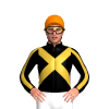 BLACK, GOLD CROSSED SASHES, BLACK SLEEVES, GOLD STRIPE, Orange cap