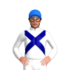 WHITE, NAVY CROSSED SASH, Blue cap