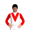 WHITE, RED V, RED SLEEVES, Black cap