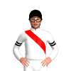 WHITE,RED RIGHT SASH, DOUBLE ARMBAND, Black cap