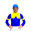 YELLOW, MEDIUM BLUE HALVES, MEDIUM BLUE DIAMOND BAND, MEDIUM BLUE SLEEVES, YELLOW ARMBANDS, Blue cap
