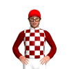 MAROON, WHITE CHECKS, MAROON SLEEVES, WHITE COLLAR, Red cap