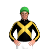 BLACK, GOLD CROSSED SASHES, BLACK SLEEVES, GOLD STRIPE, Green cap