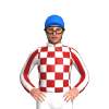 FIREBRICK, WHITE CHECKS, STRIPES SLEEVES, WHITE COLLAR, Blue cap