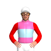 HOT PINK, LIGHT BLUE BAND, RED SLEEVES, White cap