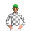 GREY, WHITE CHECKS,CHECKED SLEEVES, Green cap