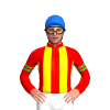 RED,YELLOW STRIPES,RED SLEEVES, LIME GREEN DOUBLE ARMBANDS, Blue cap