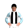 WHITE, BLACK STRIPES, LIGHT BLUE SLEEVES, WHITE ARMBANDS, Black cap