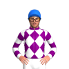 PURPLE, WHITE DIAMOND CHECK, SLEEVES, PURPLE HOOPS, Blue cap