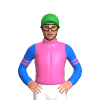 HOT PINK, BLUE SLEEVES, HOT PINK DOUBLE ARMBAND, Green cap