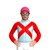 LIGHT BLUE, RED CROSSED SASHES, RED SLEEVES, Pink cap