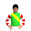 LIME GREEN, YELLOW RIGHT SASH, WHITE SLEEVES, RED HOOPS, Black cap