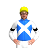 BLUE, WHITE CROSSED SASHES , WHITE SLEEVES, BLACK ARMBANDS, Yellow cap