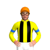 YELLOW, BLACK STRIPES, BLUE ARMBANDS, Orange cap