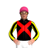 BLACK, RED CROSSED SASHES, BLACK SLEEVES, YELLOW STRIPES, Pink cap