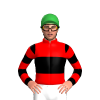 RED,BLACK BAND,SLEEVES, RED HOOPS, Green cap