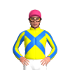 YELLOW, BLUE CROSSED SASHES, STRIPED SLEEVES, Pink cap
