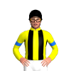 YELLOW, BLACK STRIPES, BLUE ARMBANDS, Black cap