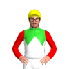 LIME GREEN,WHITE HALVED,DIAMOND BAND,RED SLEEVES, Yellow cap