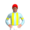 LIGHT BLUE, YELLOW STRIPES, ARMBANDS, Red cap