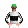 SILVER,BLACK BAND,SILVER SLEEVES,BLACK STRIPES, Green cap